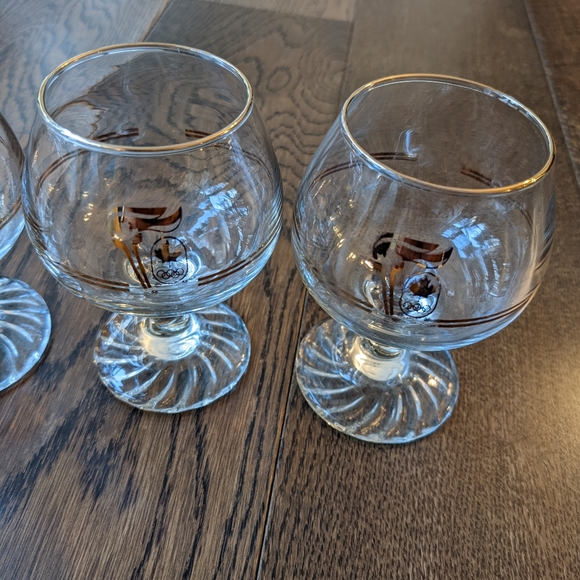 Vintage 1988 Calgary Olympic Torch Gold Trim Brandy Glasses - Picture 7 of 7